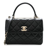 Lambskin Quilted Small Trendy CC Dual Handle Flap Bag Black