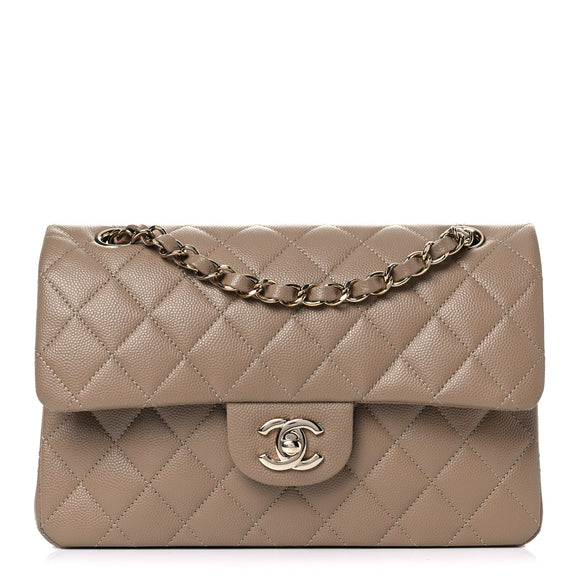 Caviar Quilted Small Double Flap Dark Beige