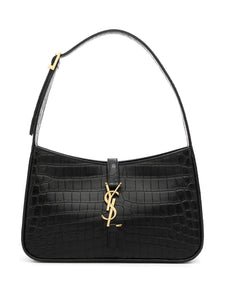 Calfskin Crocodile Embossed Le 5 à 7 Hobo Black