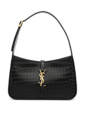 Calfskin Crocodile Embossed Le 5 à 7 Hobo Black