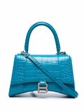 Shiny Calfskin Crocodile Hourglass Top Handle Bag Blue