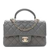 Lambskin Quilted Mini Top Handle Rectangular Flap Grey