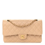 Caviar Quilted Medium Double Flap Beige