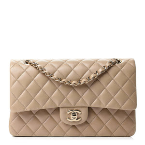 Caviar Quilted Medium Double Flap Beige