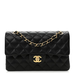 Lambskin Quilted Small Double Flap Black