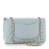 Caviar Quilted Medium Double Flap Light Blue