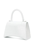 Shiny Calfskin Crocodile Hourglass Top Handle Bag White