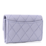 Caviar Quilted Flap Card Holder Wallet Light Purple