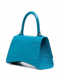 Shiny Calfskin Crocodile Hourglass Top Handle Bag Blue