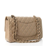 Caviar Quilted Medium Double Flap Beige