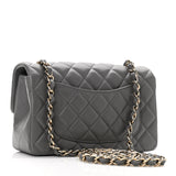 Lambskin Quilted Mini Rectangular Flap Dark Grey