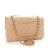 Caviar Quilted Medium Double Flap Beige