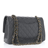 Lambskin Quilted Medium Double Flap Dark Grey