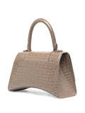 Shiny Calfskin Crocodile Hourglass Top Handle Taupe