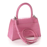 Shiny Calfskin Crocodile Hourglass Top Handle Pink