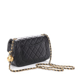 Lambskin Quilted CC Pearl Mini Rectangular Flap Black