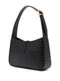 Calfskin Crocodile Embossed Le 5 à 7 Hobo Black