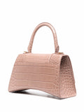 Shiny Calfskin Crocodile Hourglass Top Handle Bag Mini Beige