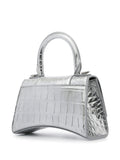 Shiny Calfskin Crocodile Hourglass Top Handle Bag Mini Silver