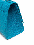 Shiny Calfskin Crocodile Hourglass Top Handle Bag Blue