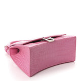 Shiny Calfskin Crocodile Hourglass Top Handle Pink