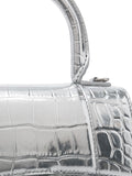 Shiny Calfskin Crocodile Hourglass Top Handle Bag Mini Silver