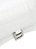 Shiny Calfskin Crocodile Hourglass Top Handle Bag White