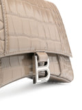 Shiny Calfskin Crocodile Hourglass Top Handle Taupe