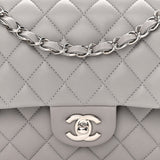 Lambskin Quilted Medium Double Flap Grey