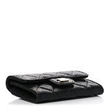 Caviar Quilted Flap Card Holder Wallet Black