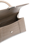 Shiny Calfskin Crocodile Hourglass Top Handle Taupe