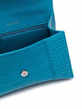 Shiny Calfskin Crocodile Hourglass Top Handle Bag Blue