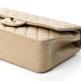 Caviar Quilted Medium Double Flap Beige