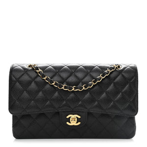 Caviar Quilted Medium Double Flap Black