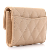 Caviar Quilted Flap Card Holder Wallet Beige