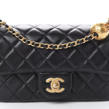 Lambskin Quilted CC Pearl Mini Rectangular Flap Black