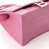 Shiny Calfskin Crocodile Hourglass Top Handle Pink