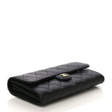 Caviar Quilted Large Gusset Flap Wallet Black