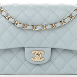 Caviar Quilted Medium Double Flap Light Blue