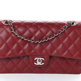 Caviar Quilted Medium Double Flap Burgundy Red