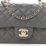 Lambskin Quilted Mini Top Handle Rectangular Flap Grey