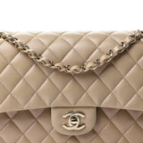 Caviar Quilted Medium Double Flap Beige