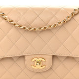 Caviar Quilted Medium Double Flap Beige