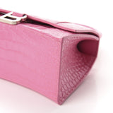 Shiny Calfskin Crocodile Hourglass Top Handle Pink