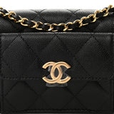 Caviar Quilted Pocket Twins Clutch With Chain Black