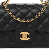 Lambskin Quilted Mini Top Handle Rectangular Flap Black