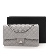 Lambskin Quilted Medium Double Flap Grey