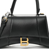 Shiny Calfskin Small Hourglass Top Handle Bag Black