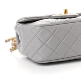 Lambskin Quilted CC Pearl Mini Flap Light Grey