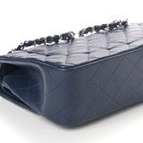 Caviar Quilted Jumbo Double Flap Navy Blue